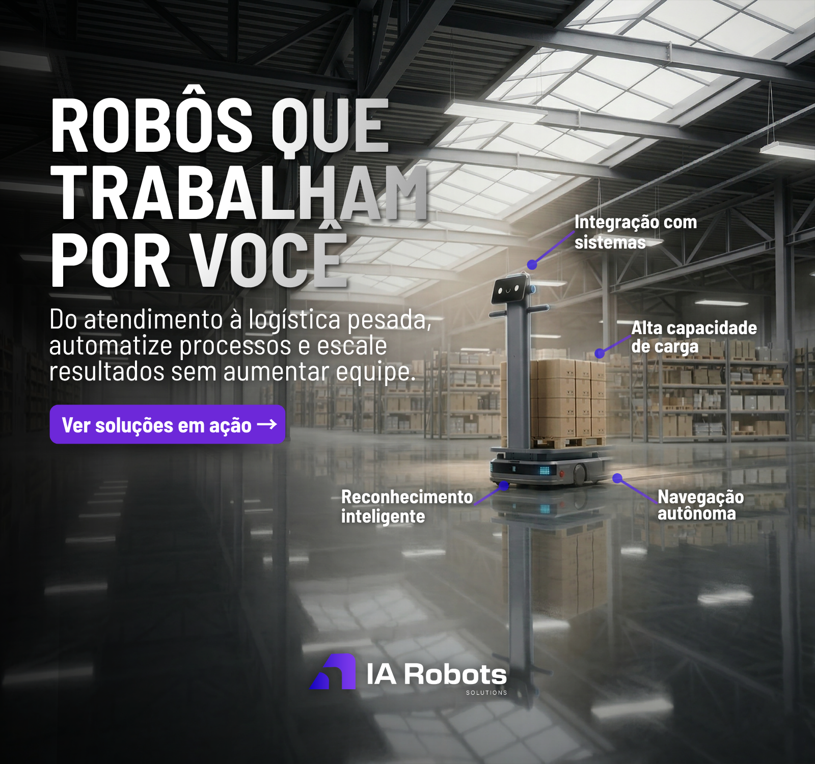 Banner de logística autônoma IA Robots